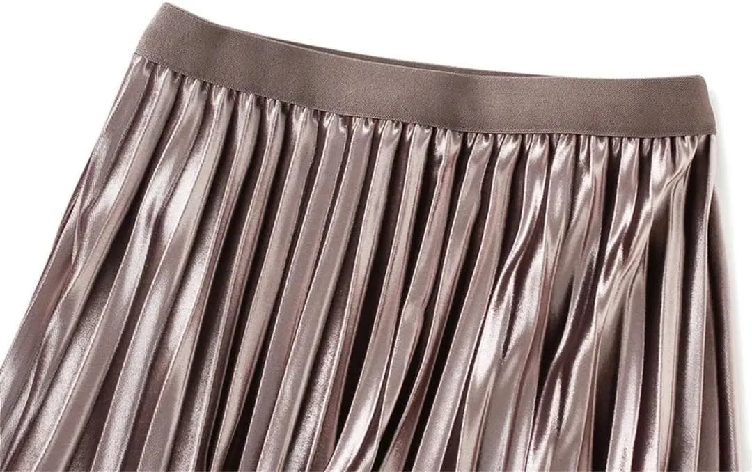 Women's Autumn Winter Mesh A-Line Pleated Midi Skirts High Waist Casual Tulle Skirt Reversible