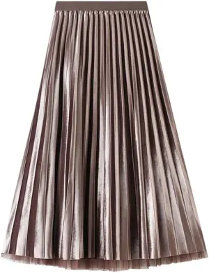 Women's Autumn Winter Mesh A-Line Pleated Midi Skirts High Waist Casual Tulle Skirt Reversible
