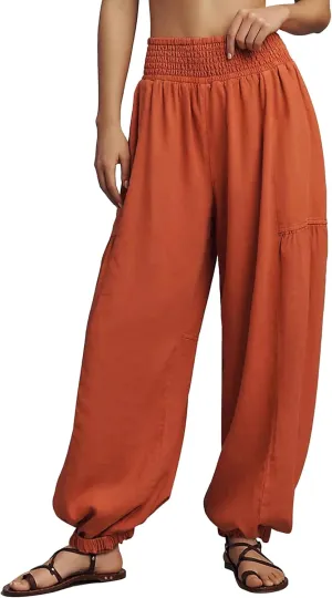 Womens Baggy Wide Leg Pants Casual Elastic Waist and Ankles Bohemian Palazzo Harem Pants with Pockets