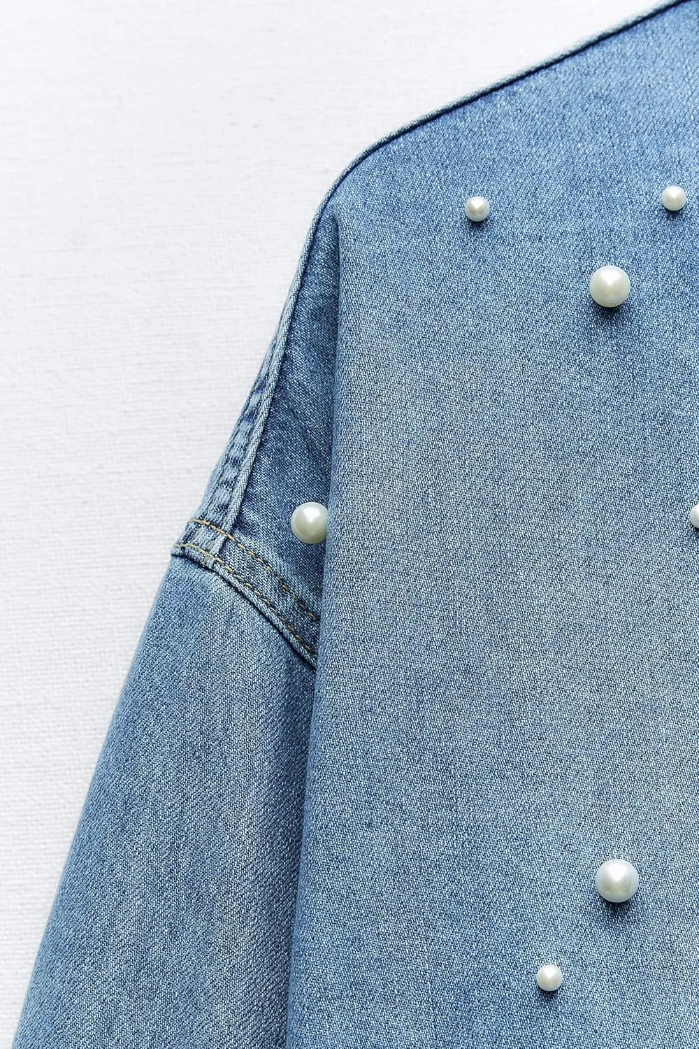 Women's Button Down Denim Shirt Pearl Beading Collared Casual Long Sleeve V Neck Jean Tops