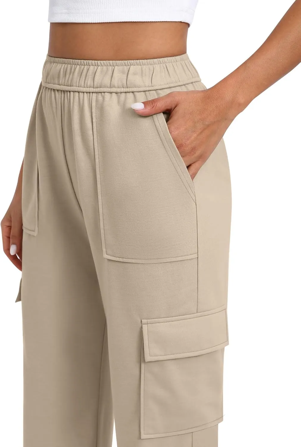 Women's Cargo Sweatpants with Pockets, High Waist Wide Leg Hiking Pants Casual Baggy Athletic Joggers Winter Fall
