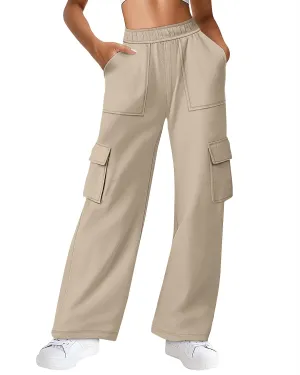Women's Cargo Sweatpants with Pockets, High Waist Wide Leg Hiking Pants Casual Baggy Athletic Joggers Winter Fall
