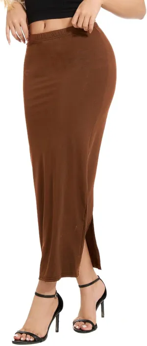 Women's Casual Back Split Maxi Skirts High Waist Leopard Print Bodycon Pencil Long Skirt