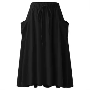 Womens Casual High Waist Pleated A Line Midi Skirt with Pocket Wool Skirt Suits