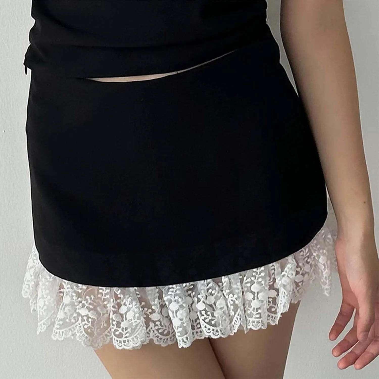 Women's Crochet Embroidery Layered Design Peplum High Waisted Skirt with Pockets for Elegant and Wool Skater