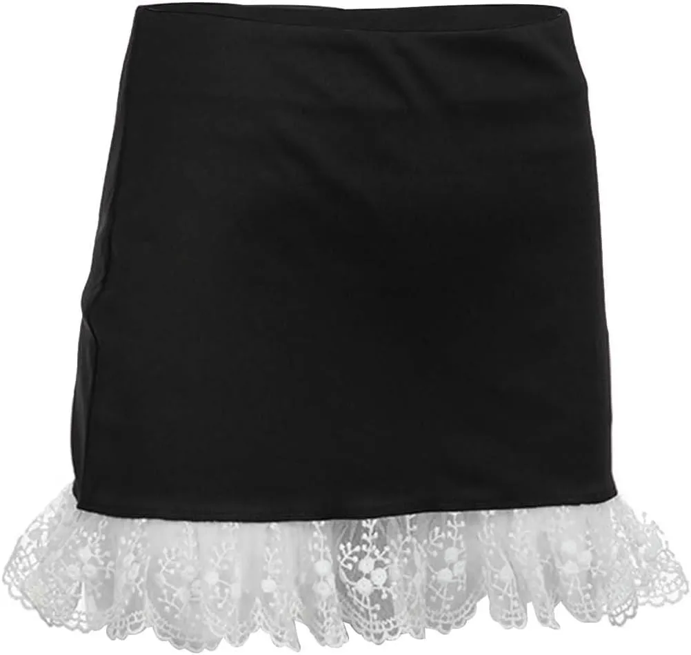 Women's Crochet Embroidery Layered Design Peplum High Waisted Skirt with Pockets for Elegant and Wool Skater