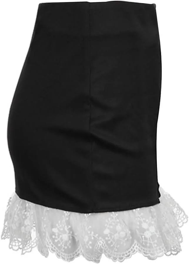 Women's Crochet Embroidery Layered Design Peplum High Waisted Skirt with Pockets for Elegant and Wool Skater