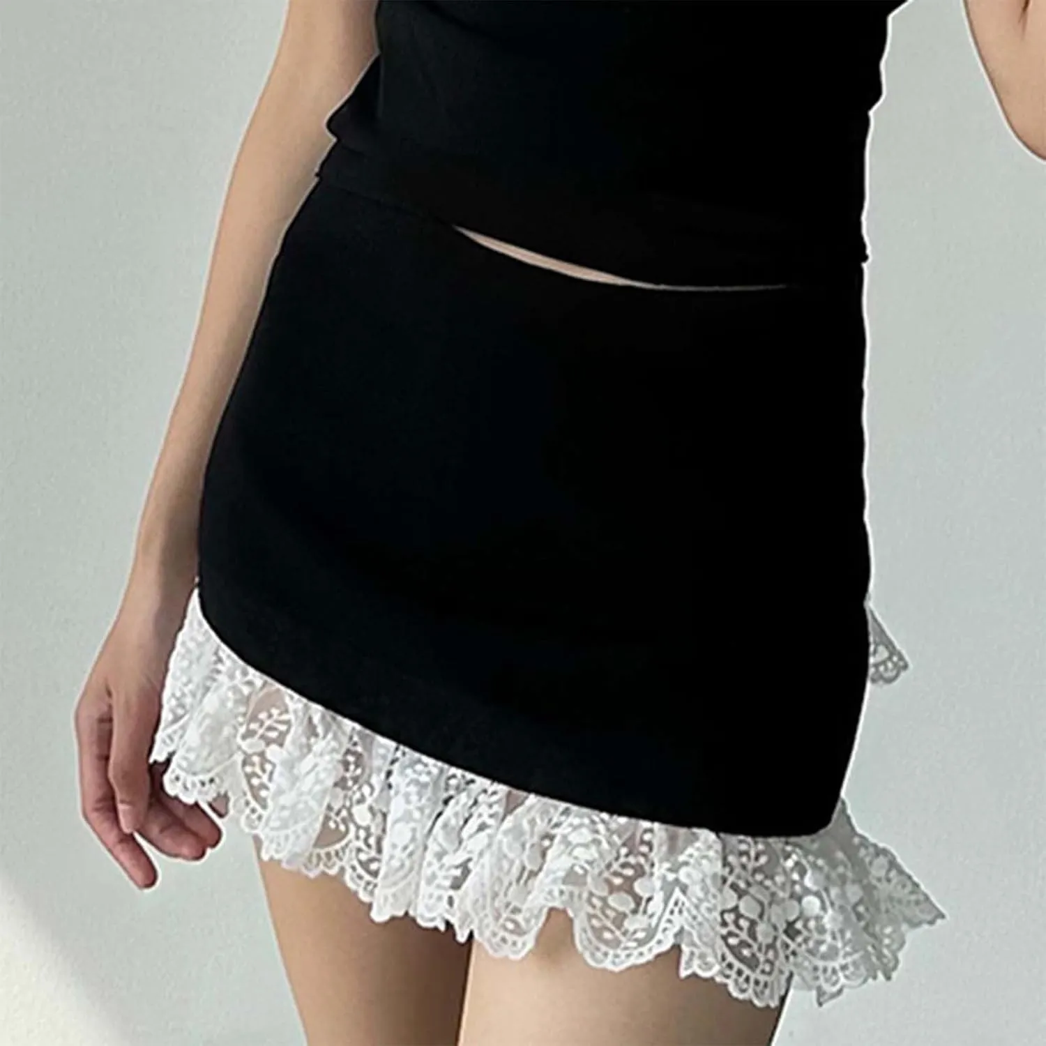 Women's Crochet Embroidery Layered Design Peplum High Waisted Skirt with Pockets for Elegant and Wool Skater
