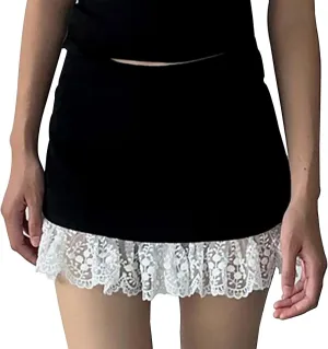 Women's Crochet Embroidery Layered Design Peplum High Waisted Skirt with Pockets for Elegant and Wool Skater