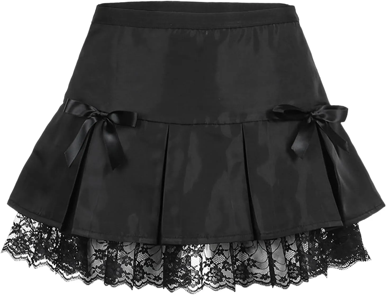 Women's Dark Lace Stitching Pleated Skirt Girls' Dark Casual Little Black Cowl Neck Mini Dress with Scrunched