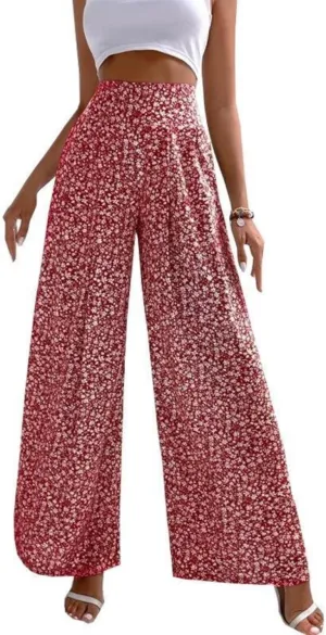 Womens Floral Print Pants High Waisted Tummy Control Trousers Wide Leg Long Lounge Pant Fashion Comfy Summer Trouser