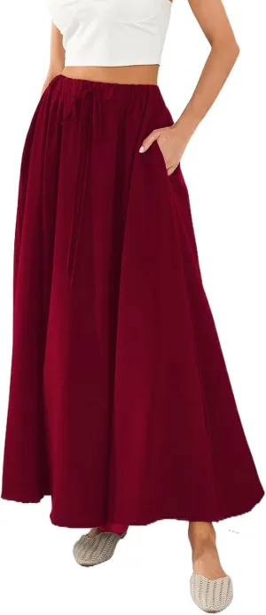 Womens Flowy Maxi Skirt Vintage Floral Print High Waist Elastic A Line Boho Beach Holiday Long Skirts
