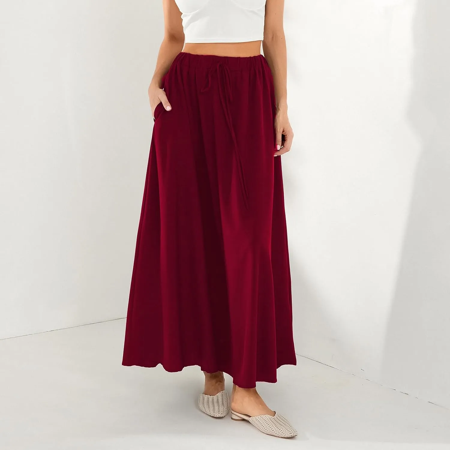 Womens Flowy Maxi Skirt Vintage Floral Print High Waist Elastic A Line Boho Beach Holiday Long Skirts