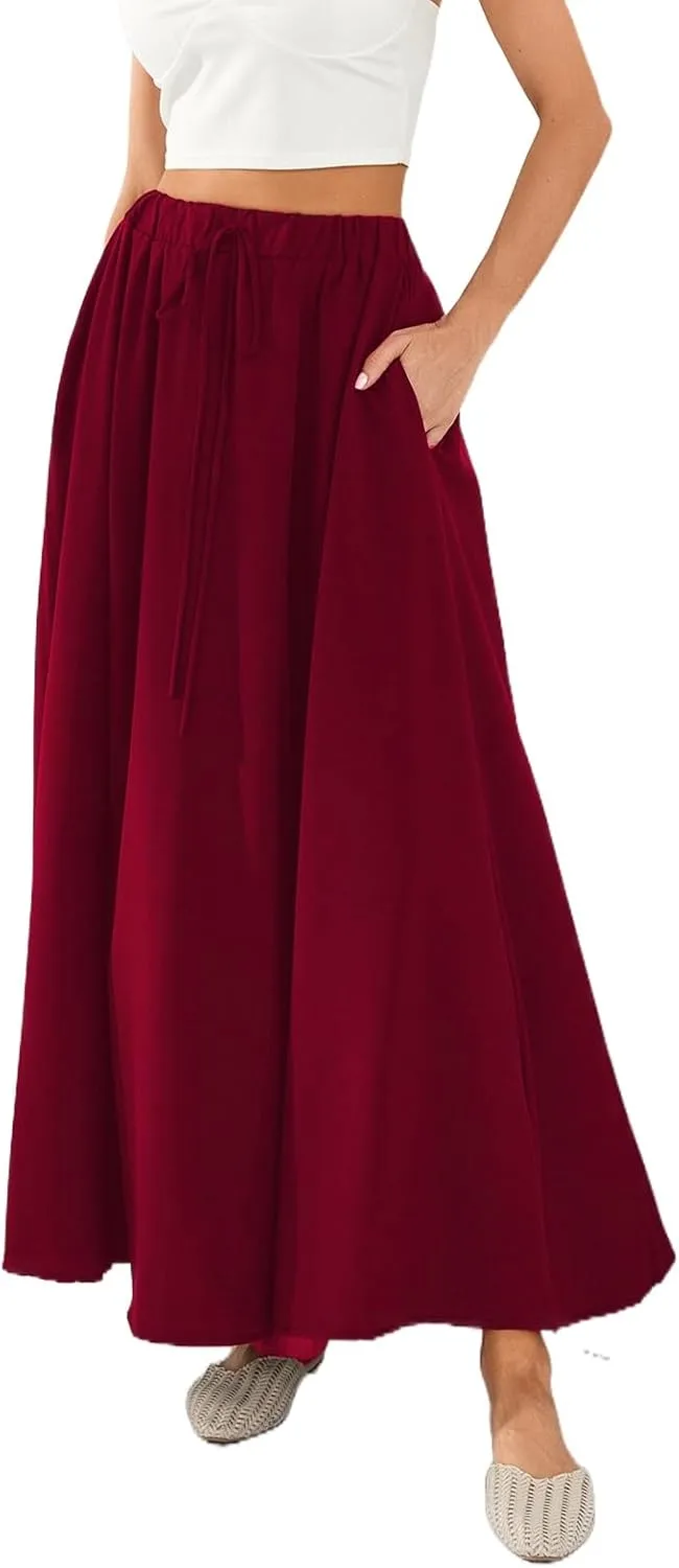 Womens Flowy Maxi Skirt Vintage Floral Print High Waist Elastic A Line Boho Beach Holiday Long Skirts