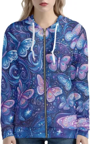 Women's Full Zip Long Sleeve Sweatshirts Casual Zip Up Hoodie Drawstring Y2K Teen Girls Hoody