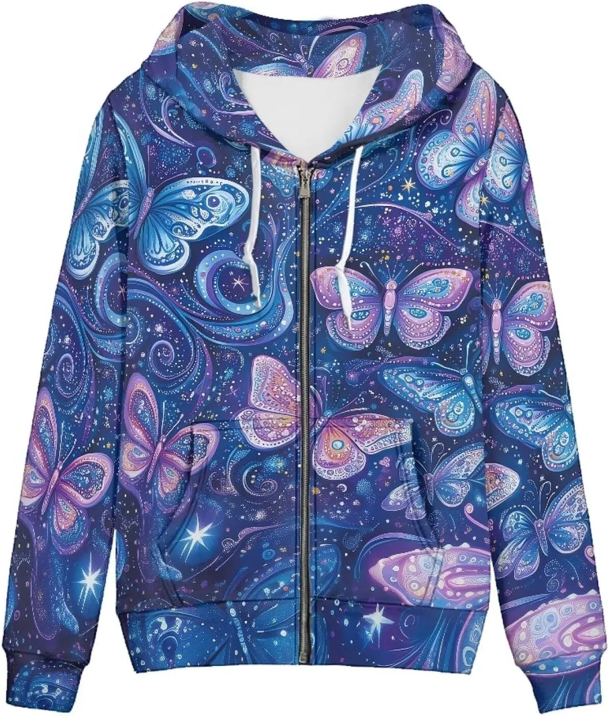 Women's Full Zip Long Sleeve Sweatshirts Casual Zip Up Hoodie Drawstring Y2K Teen Girls Hoody
