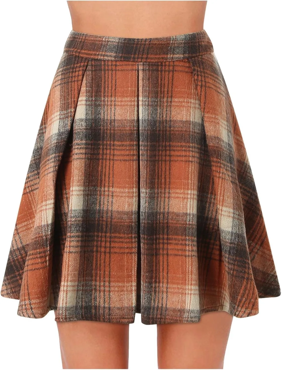 Womens High Waist Plaid Skirt A-line Printed Pleated Flared Midi Skirts Midi Skirt with Back Zipper for Party