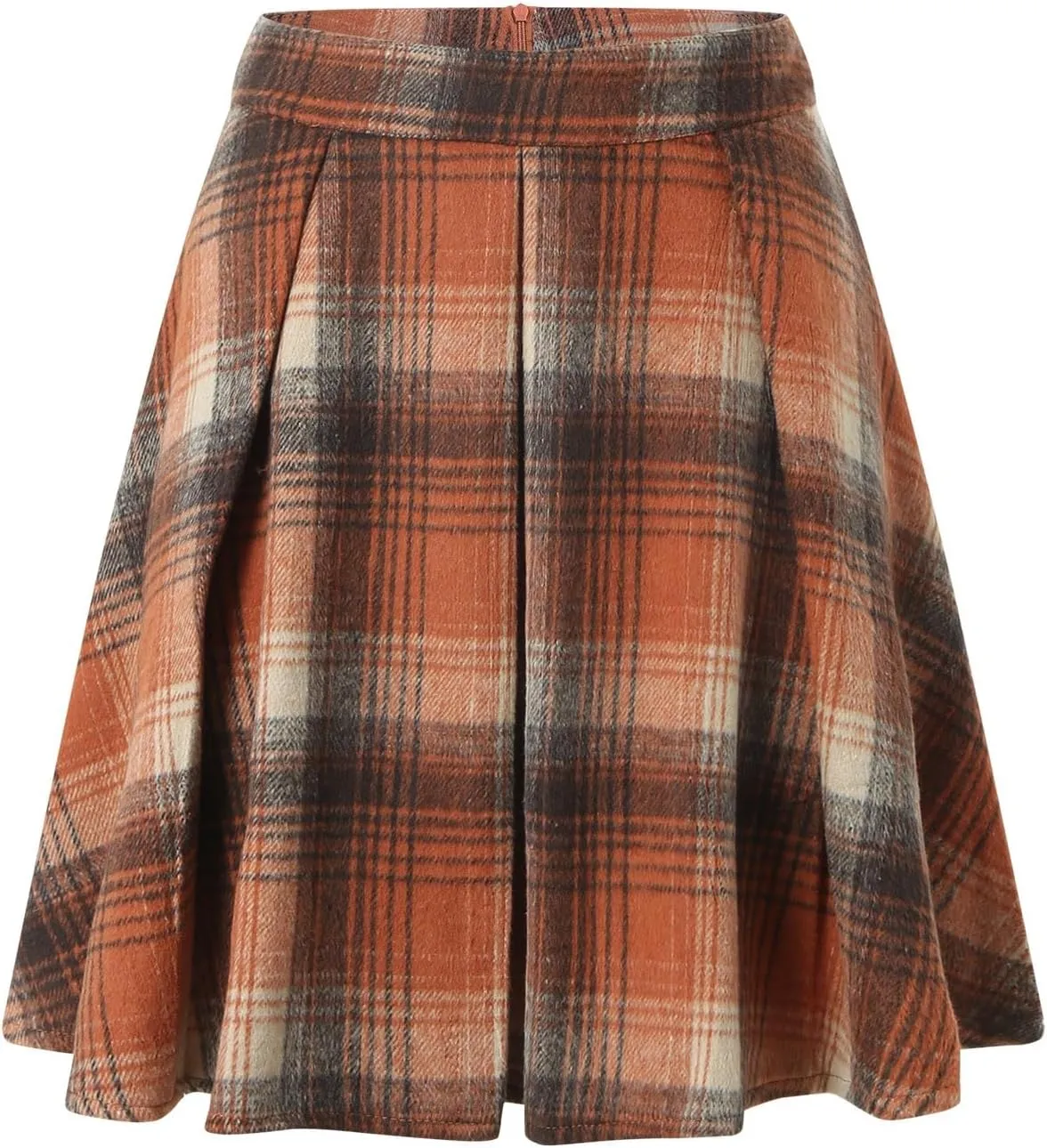 Womens High Waist Plaid Skirt A-line Printed Pleated Flared Midi Skirts Midi Skirt with Back Zipper for Party