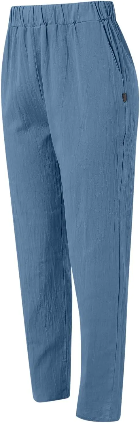 Womens Linen Summer Solid Pant Trousers High Waist Bootcut Loose Fit Pants Business Work