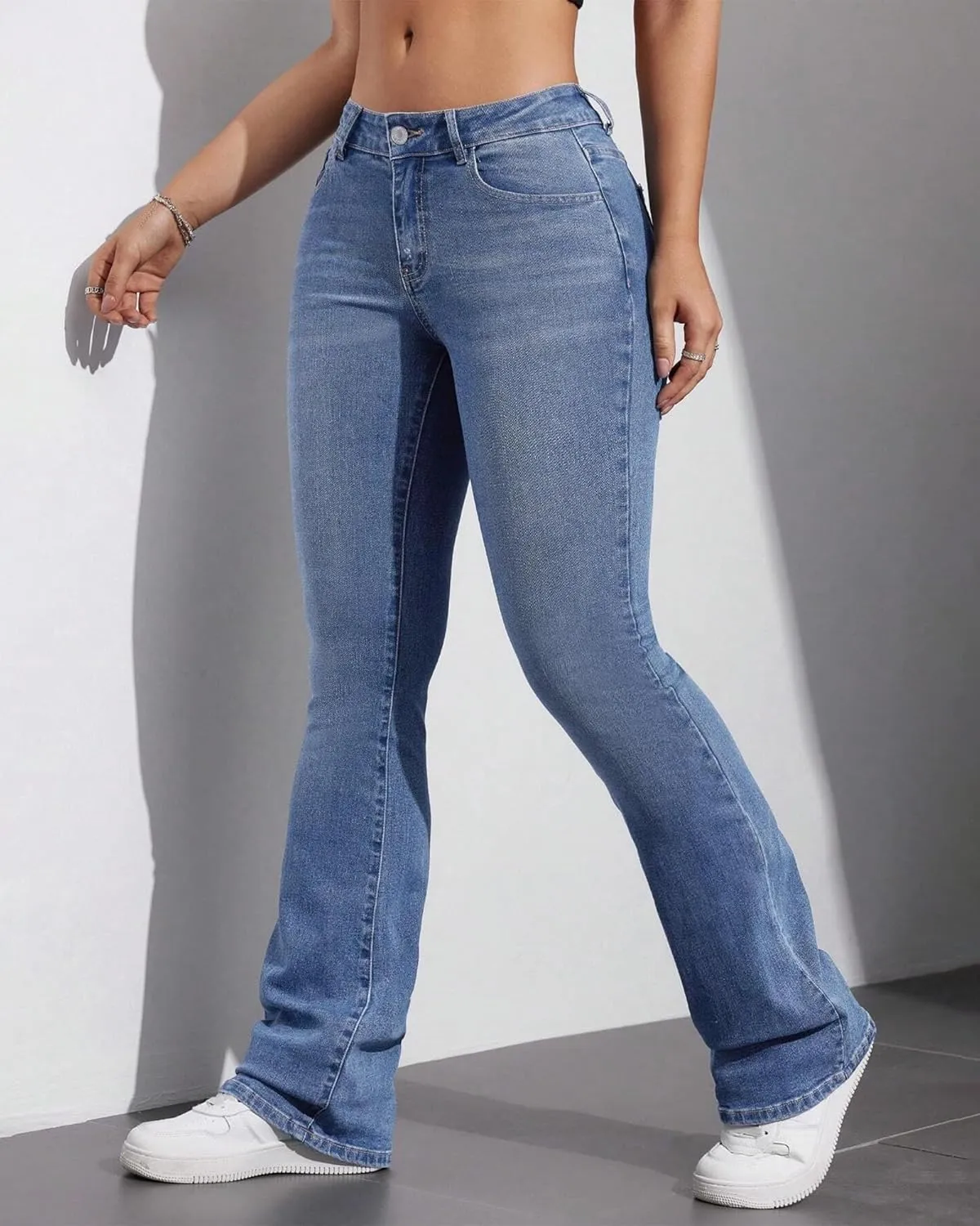 Womens Low Waisted Stretchy Flare Jeans Causal Bootcut Denim Pants Jean.