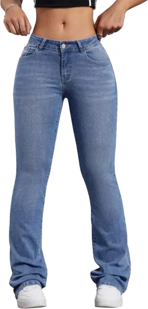 Womens Low Waisted Stretchy Flare Jeans Causal Bootcut Denim Pants Jean.