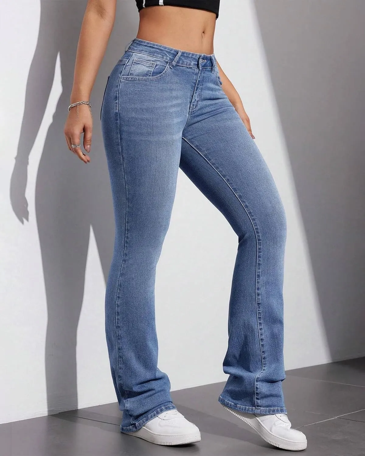 Womens Low Waisted Stretchy Flare Jeans Causal Bootcut Denim Pants Jean.