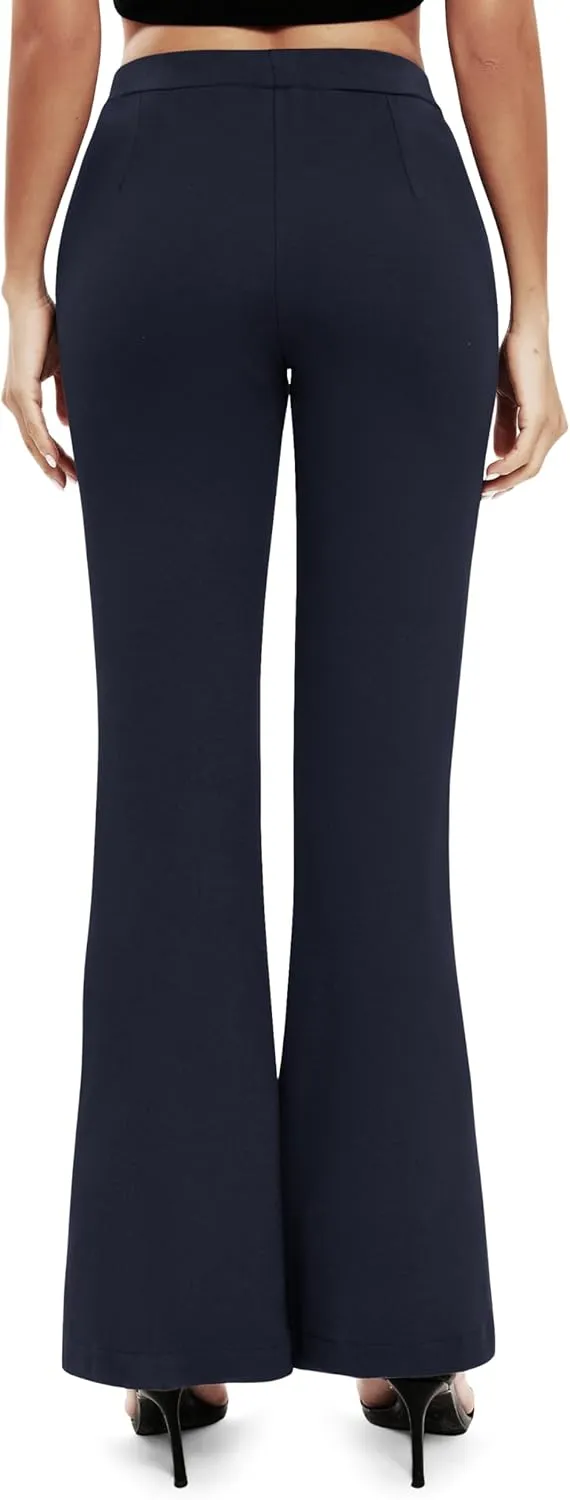 Women's Office Flared Leg Casual Yoga Pants Elastic High Waist Trousers with Pockets
