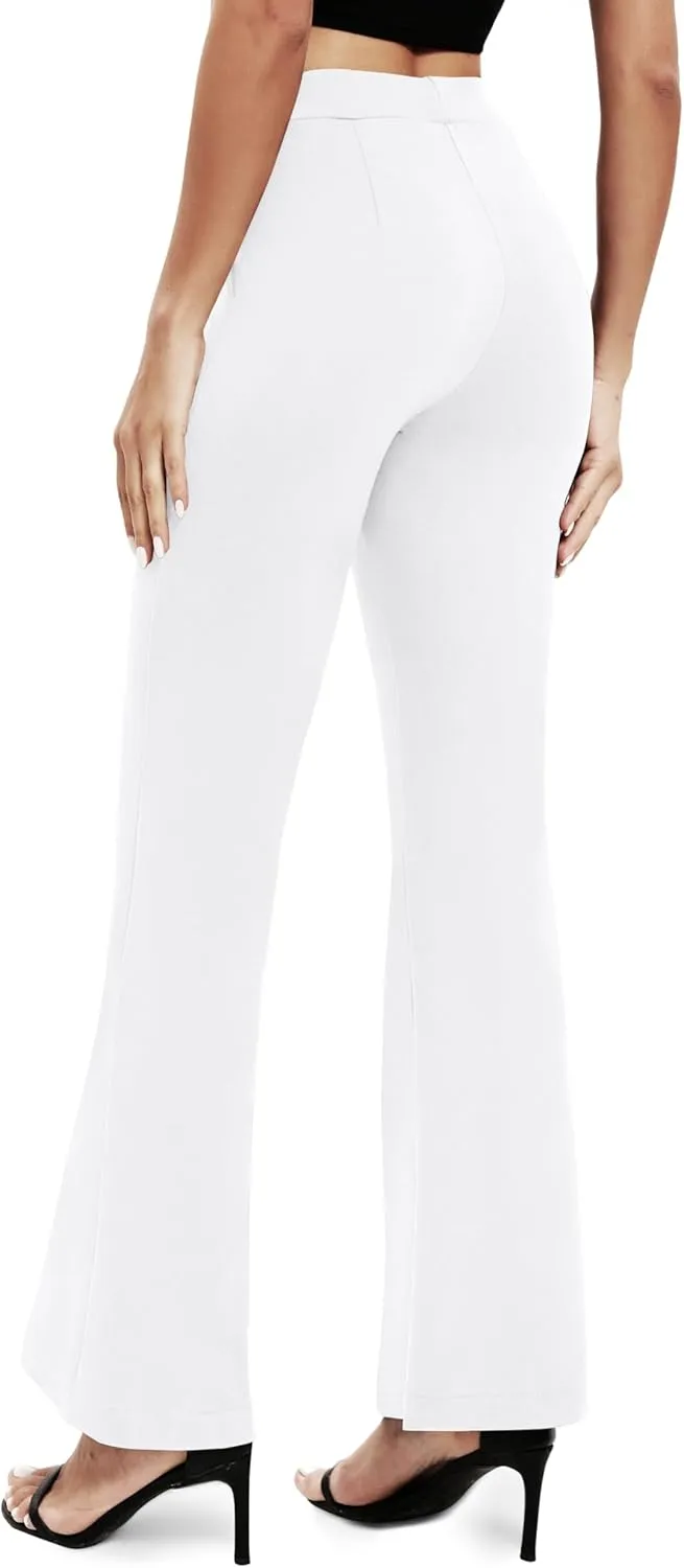 Women's Office Flared Leg Casual Yoga Pants Elastic High Waist Trousers with Pockets