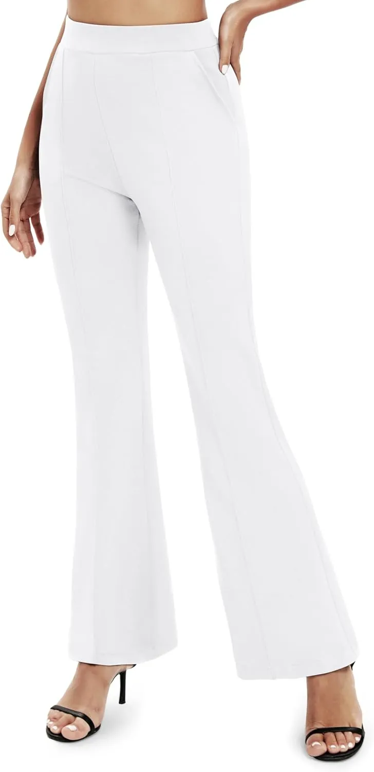 Women's Office Flared Leg Casual Yoga Pants Elastic High Waist Trousers with Pockets