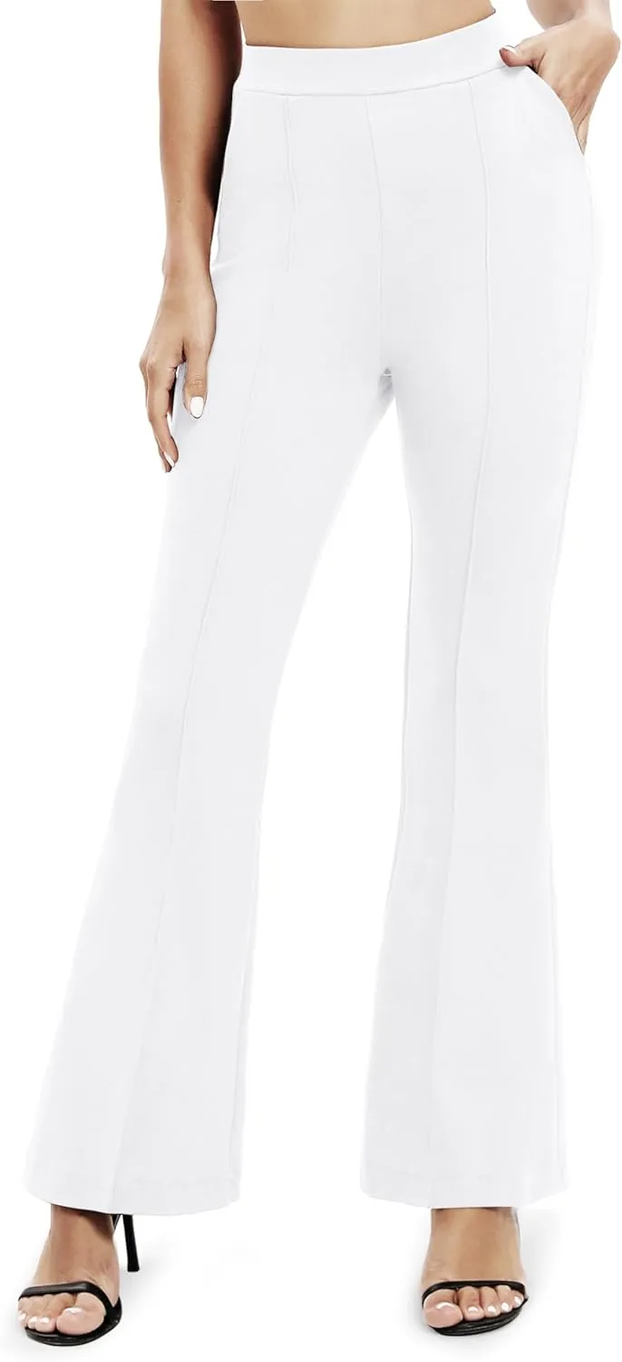 Women's Office Flared Leg Casual Yoga Pants Elastic High Waist Trousers with Pockets