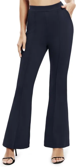 Women's Office Flared Leg Casual Yoga Pants Elastic High Waist Trousers with Pockets