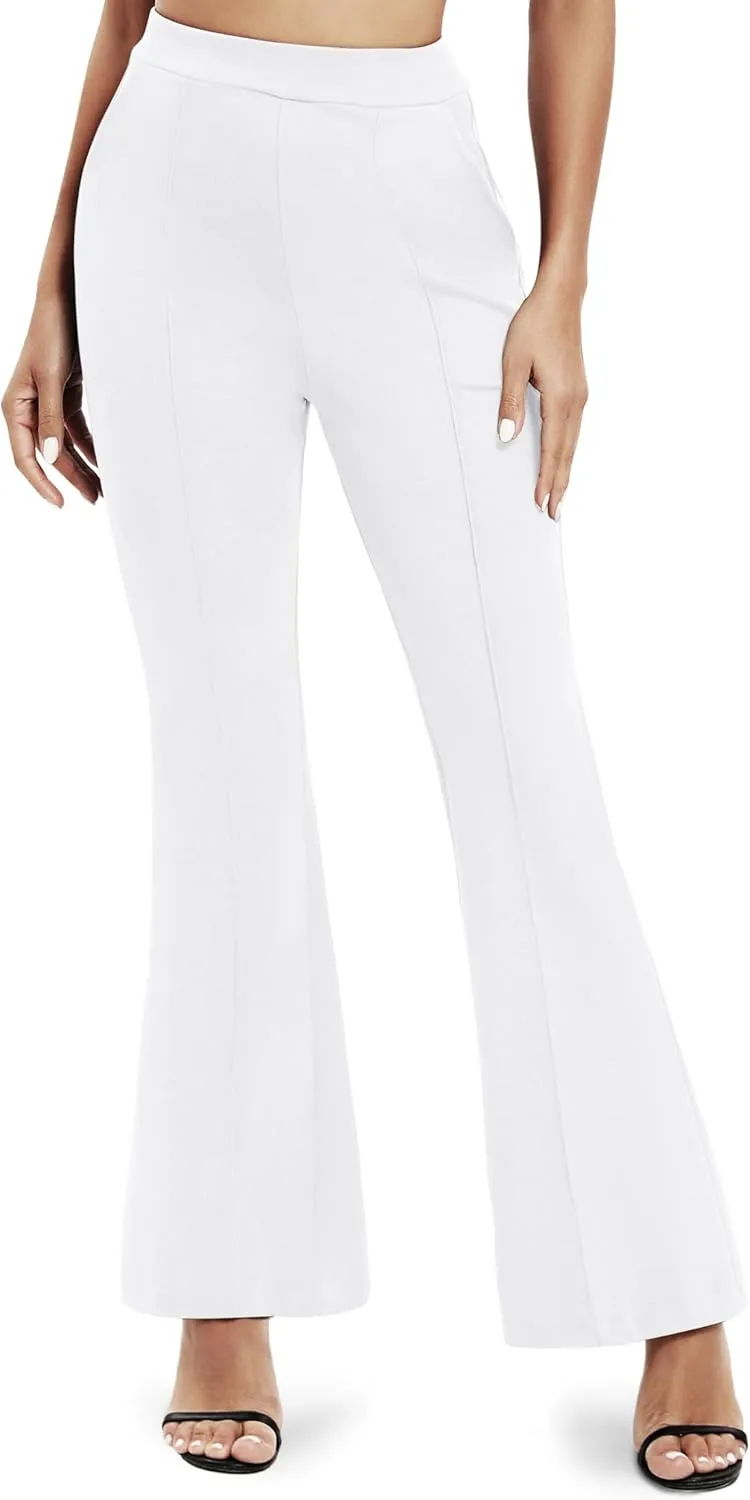 Women's Office Flared Leg Casual Yoga Pants Elastic High Waist Trousers with Pockets