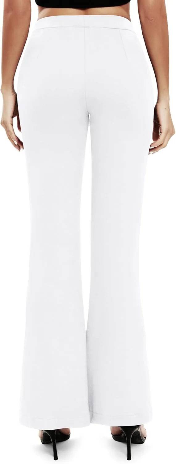 Women's Office Flared Leg Casual Yoga Pants Elastic High Waist Trousers with Pockets