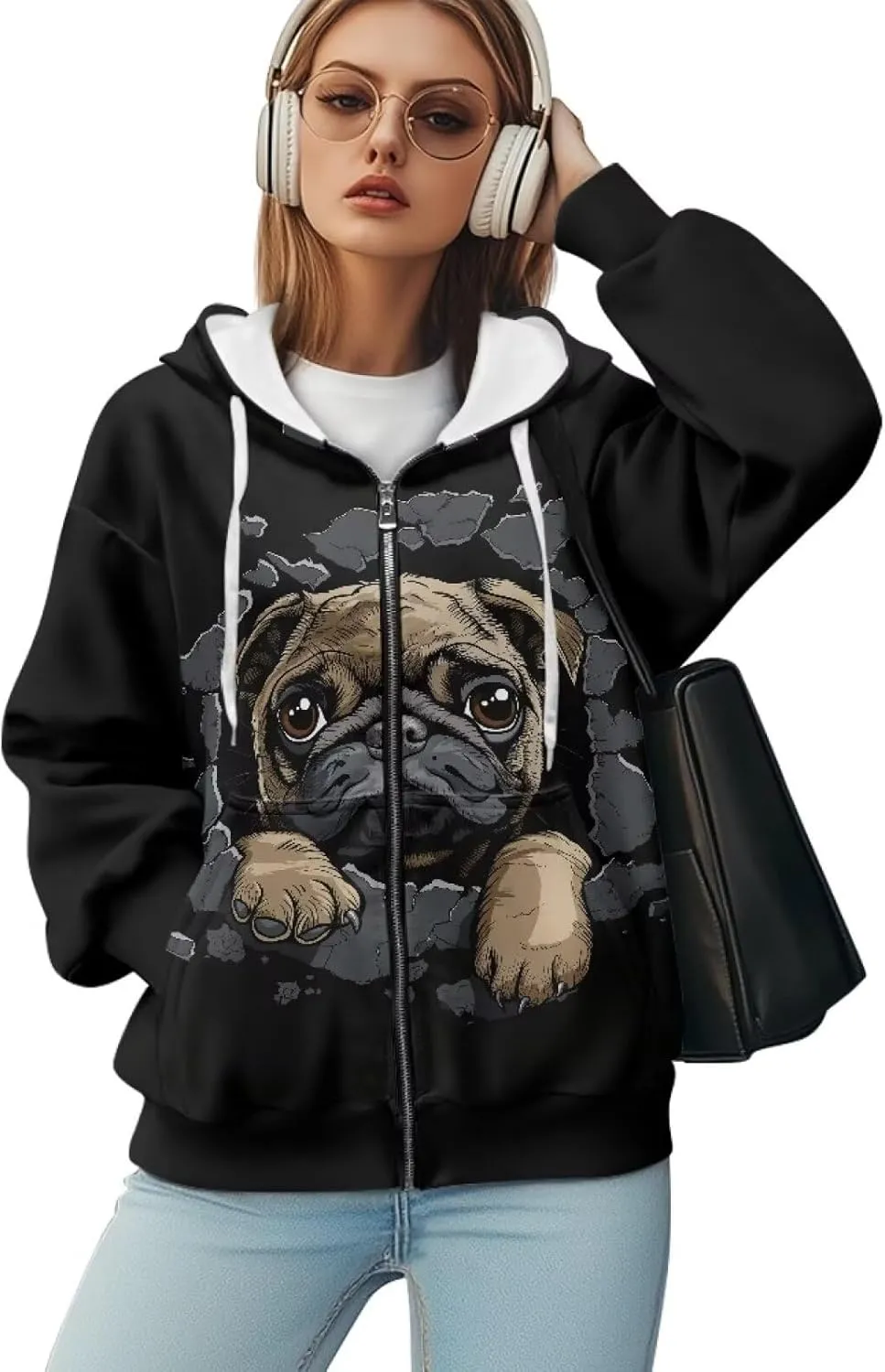 Women's Oversized Hoodies with Zipper Lightweight Fashion Full Zip Up Sweatshirts Jacket Outfit with Pockets
