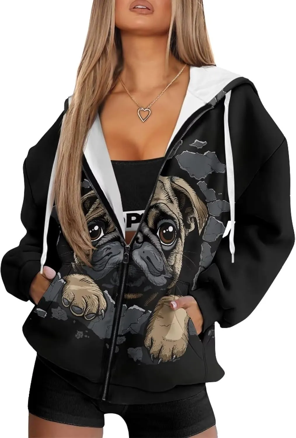 Women's Oversized Hoodies with Zipper Lightweight Fashion Full Zip Up Sweatshirts Jacket Outfit with Pockets