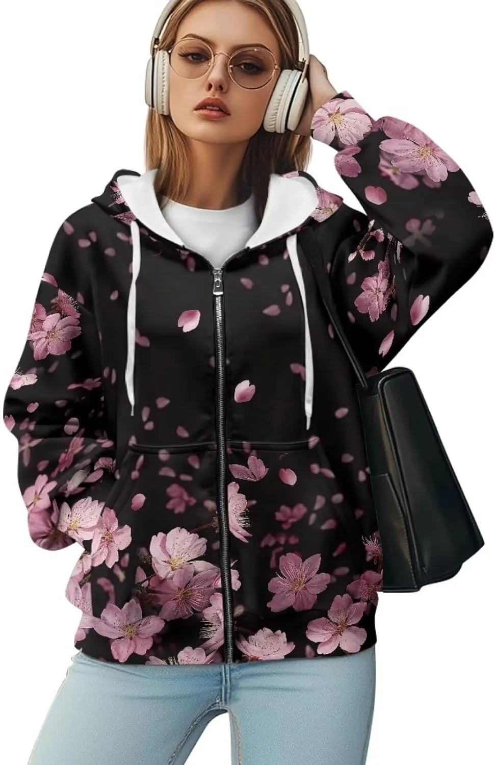 Women's Oversized Hoodies with Zipper Lightweight Fashion Full Zip Up Sweatshirts Jacket Outfit with Pockets