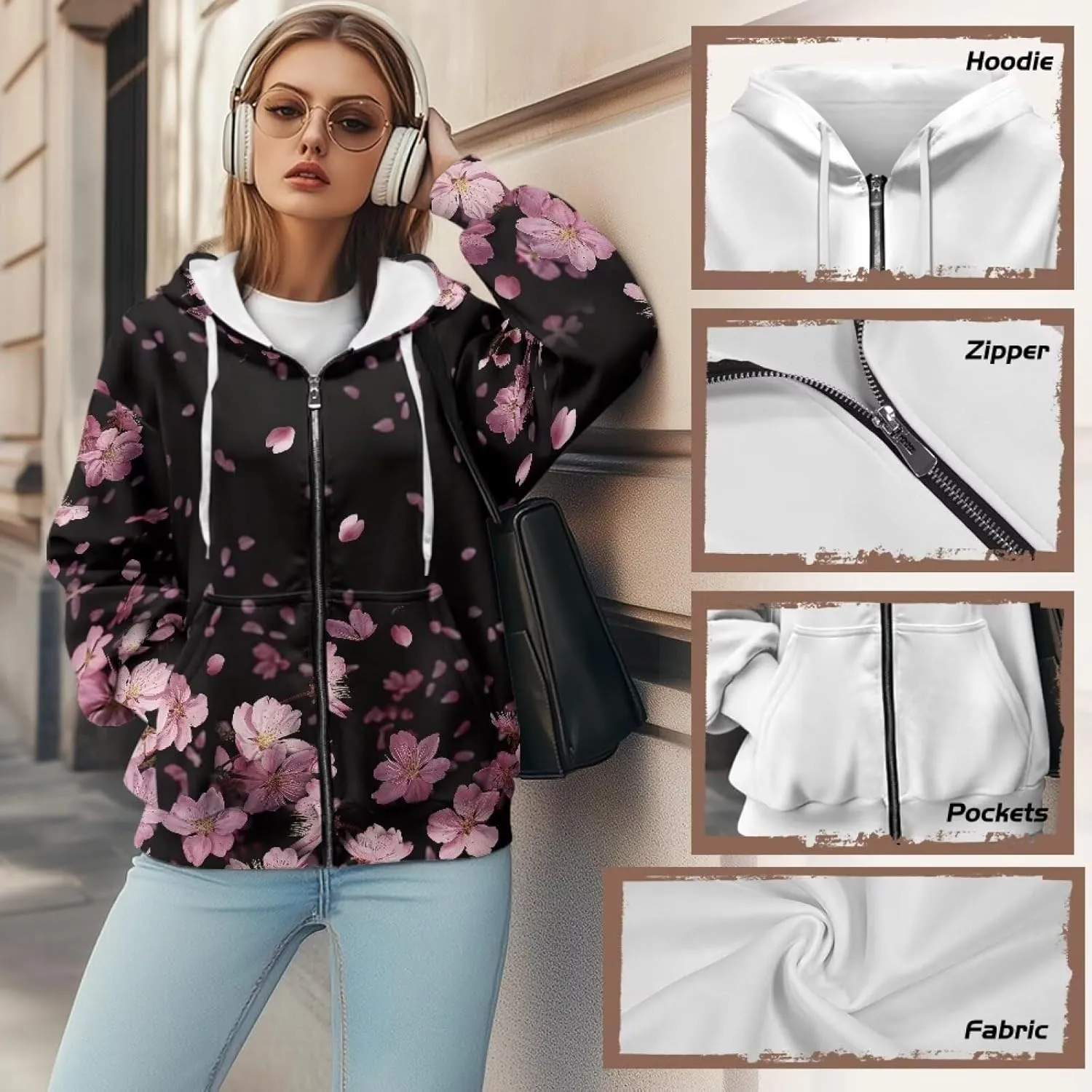 Women's Oversized Hoodies with Zipper Lightweight Fashion Full Zip Up Sweatshirts Jacket Outfit with Pockets