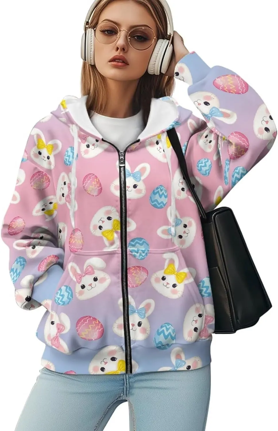 Women's Oversized Hoodies with Zipper Lightweight Fashion Full Zip Up Sweatshirts Jacket Outfit with Pockets