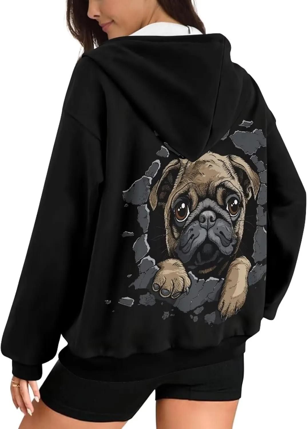 Women's Oversized Hoodies with Zipper Lightweight Fashion Full Zip Up Sweatshirts Jacket Outfit with Pockets