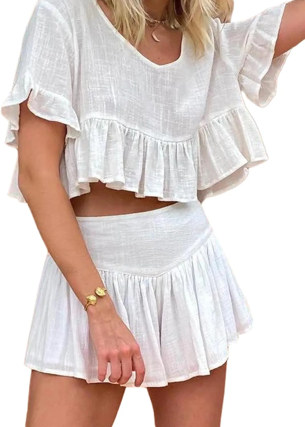Women's Pleated Skater Skirt Basic Casual High Waisted Ruffles Flared Mini Skirts
