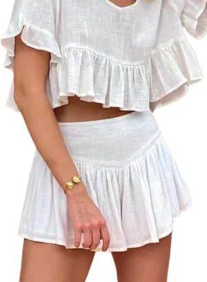 Women's Pleated Skater Skirt Basic Casual High Waisted Ruffles Flared Mini Skirts