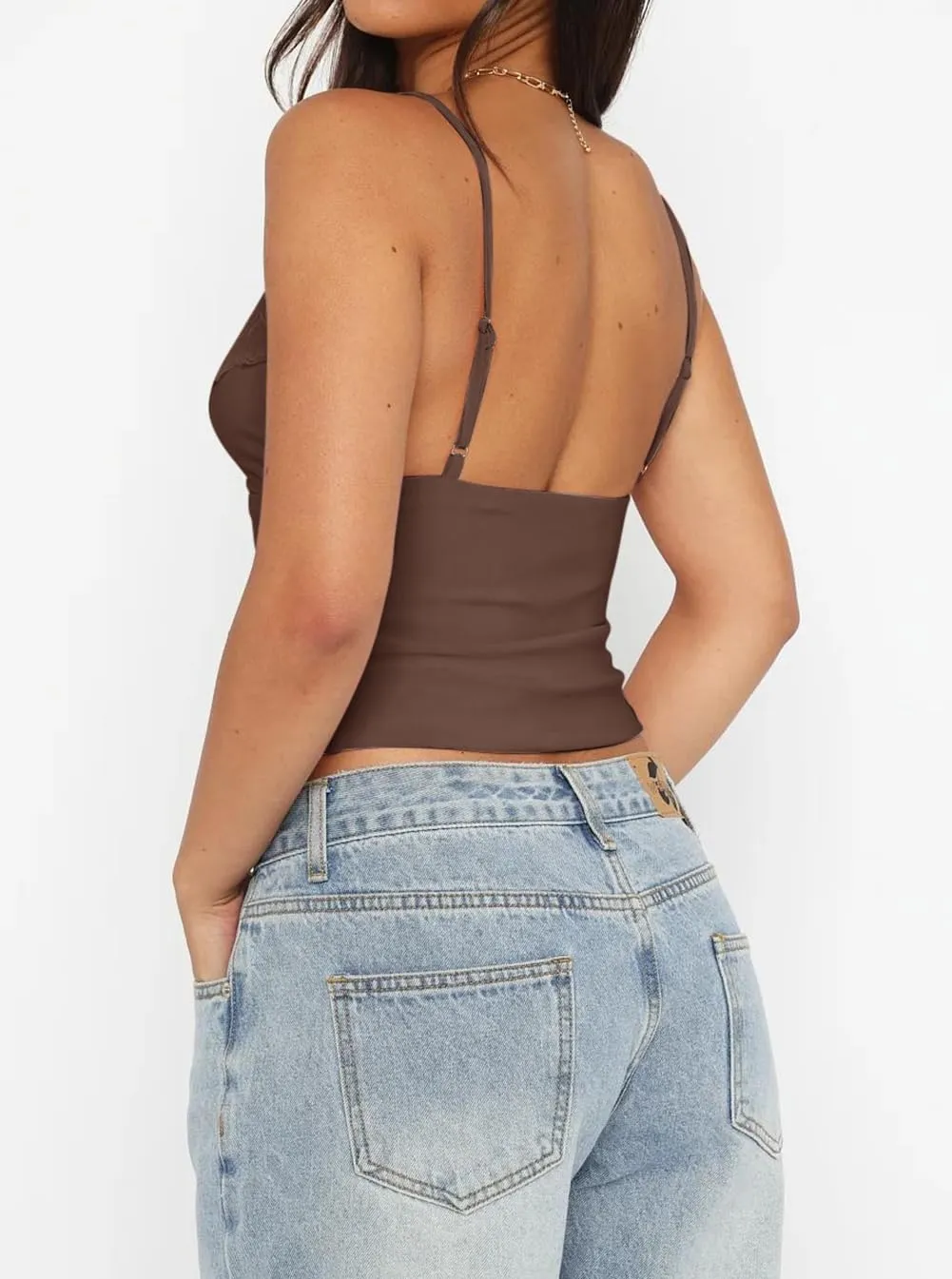 Women's Sexy Lace V Neck Spaghetti Strap Tank Top Sleeveless Double Lined Fitted Going Out Camisole Tops