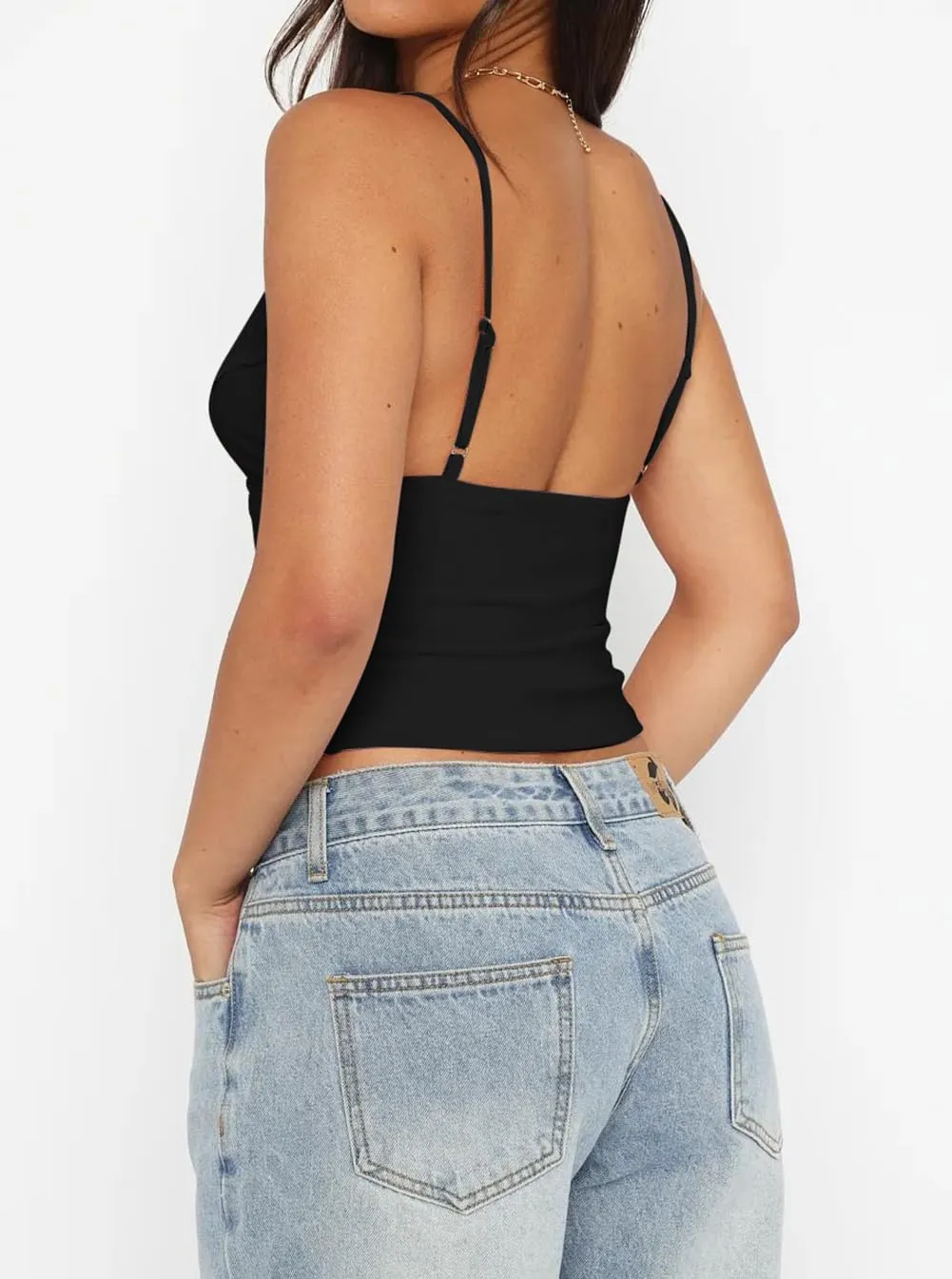 Women's Sexy Lace V Neck Spaghetti Strap Tank Top Sleeveless Double Lined Fitted Going Out Camisole Tops