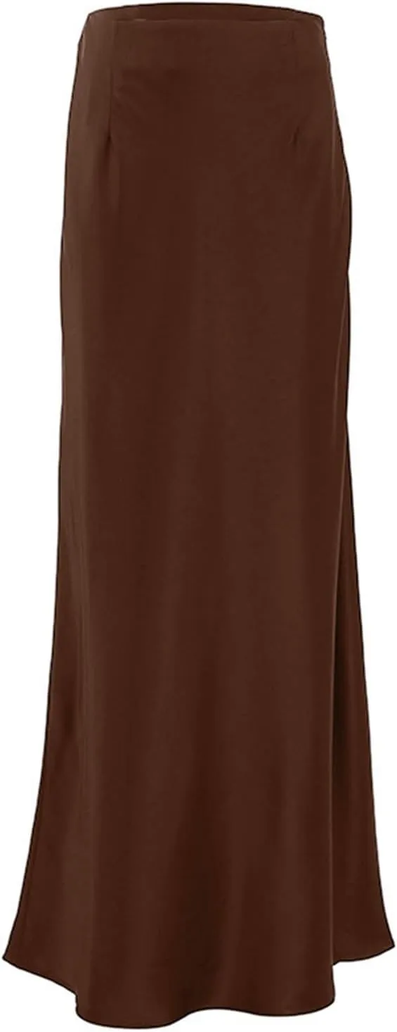 Women's Solid Color Satin Ice Silk Midi Skirt Casual Commute Long Pencil Skirt Bodycon Skirt Jean Mini Skirt