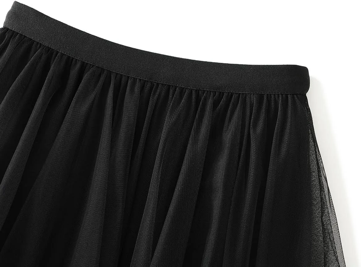 Women's Tulle Skirt A-Line Midi Skirts Irregular Underskirt Ladies Elegant Layered Skirt for Wedding Party Prom