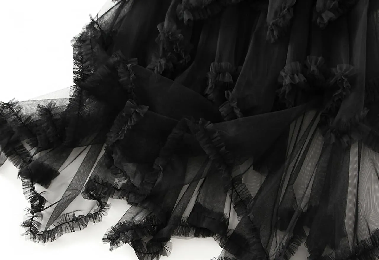 Women's Tulle Skirt A-Line Midi Skirts Irregular Underskirt Ladies Elegant Layered Skirt for Wedding Party Prom