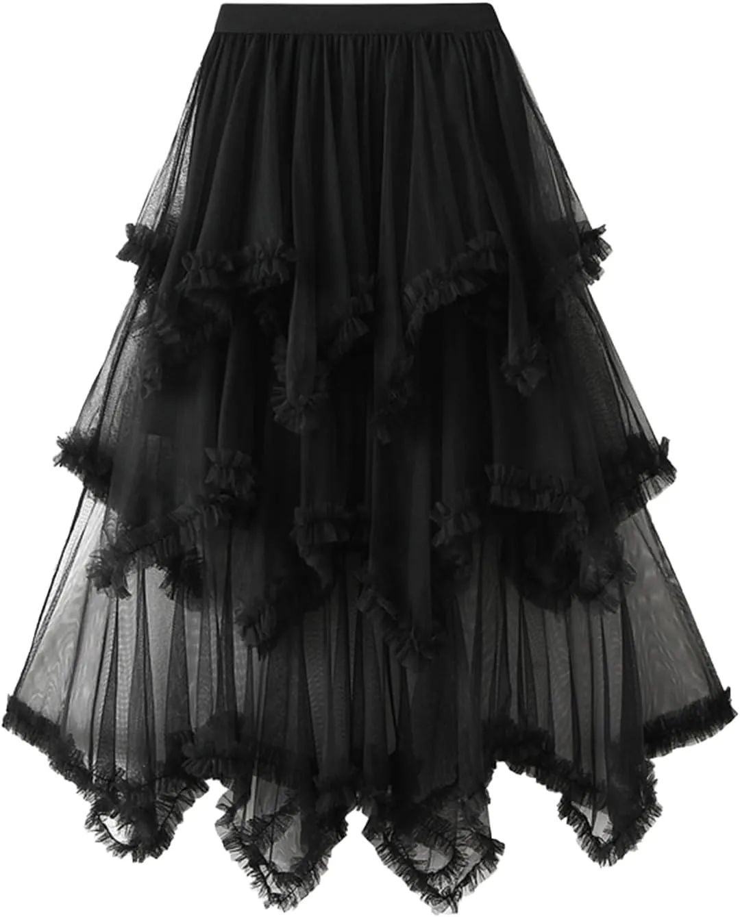 Women's Tulle Skirt A-Line Midi Skirts Irregular Underskirt Ladies Elegant Layered Skirt for Wedding Party Prom