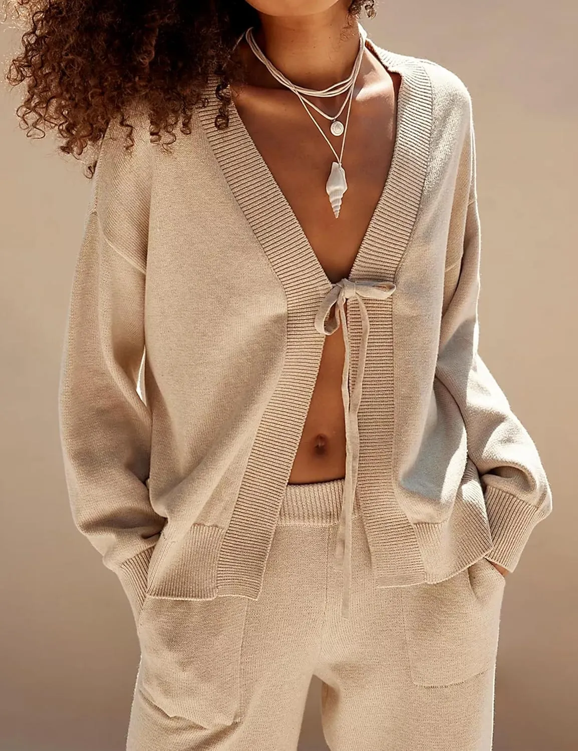 Womens Two Piece Sweater Sets Comfy Loungewear Set V-Neck Cardigan Pant Matching Pajama Sets Sweatsuit Outfits