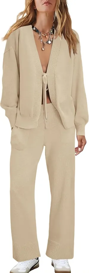 Womens Two Piece Sweater Sets Comfy Loungewear Set V-Neck Cardigan Pant Matching Pajama Sets Sweatsuit Outfits