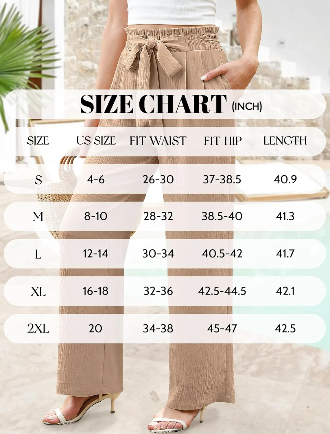 Women's Wide Leg Lounge Pants with Pockets Lightweight High Waisted Adjustable Tie Knot Loose Trousers